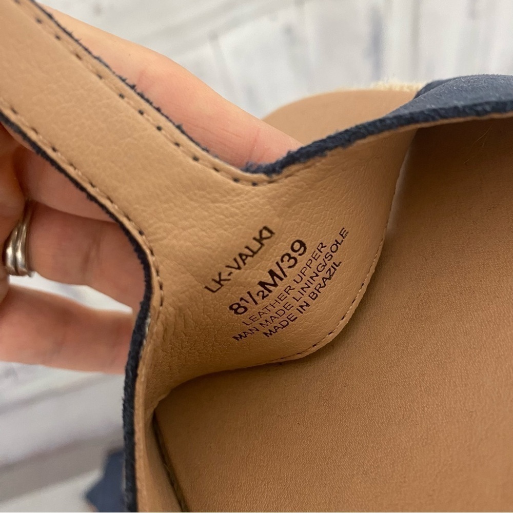 Lucky Brand Size 8.5 M Blue Suede Ankle Strap Espadrille Wedge Sandals Jute NEW - Picture 10 of 10